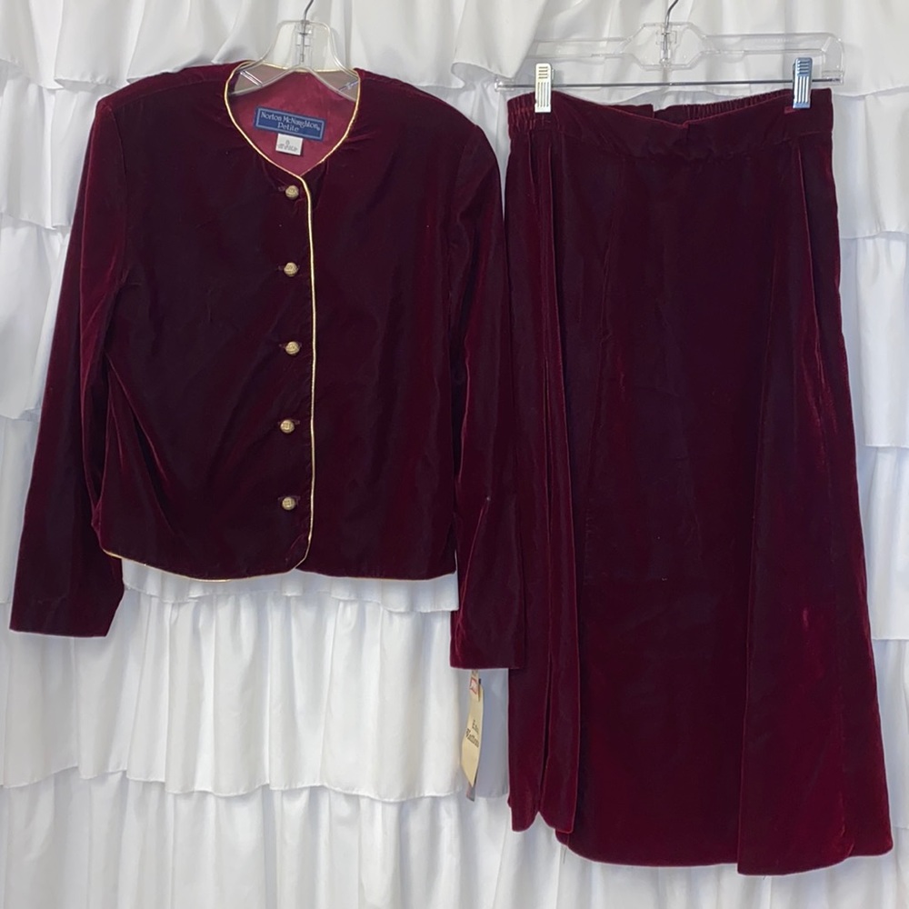 Maroon Jacket and Skirt Set